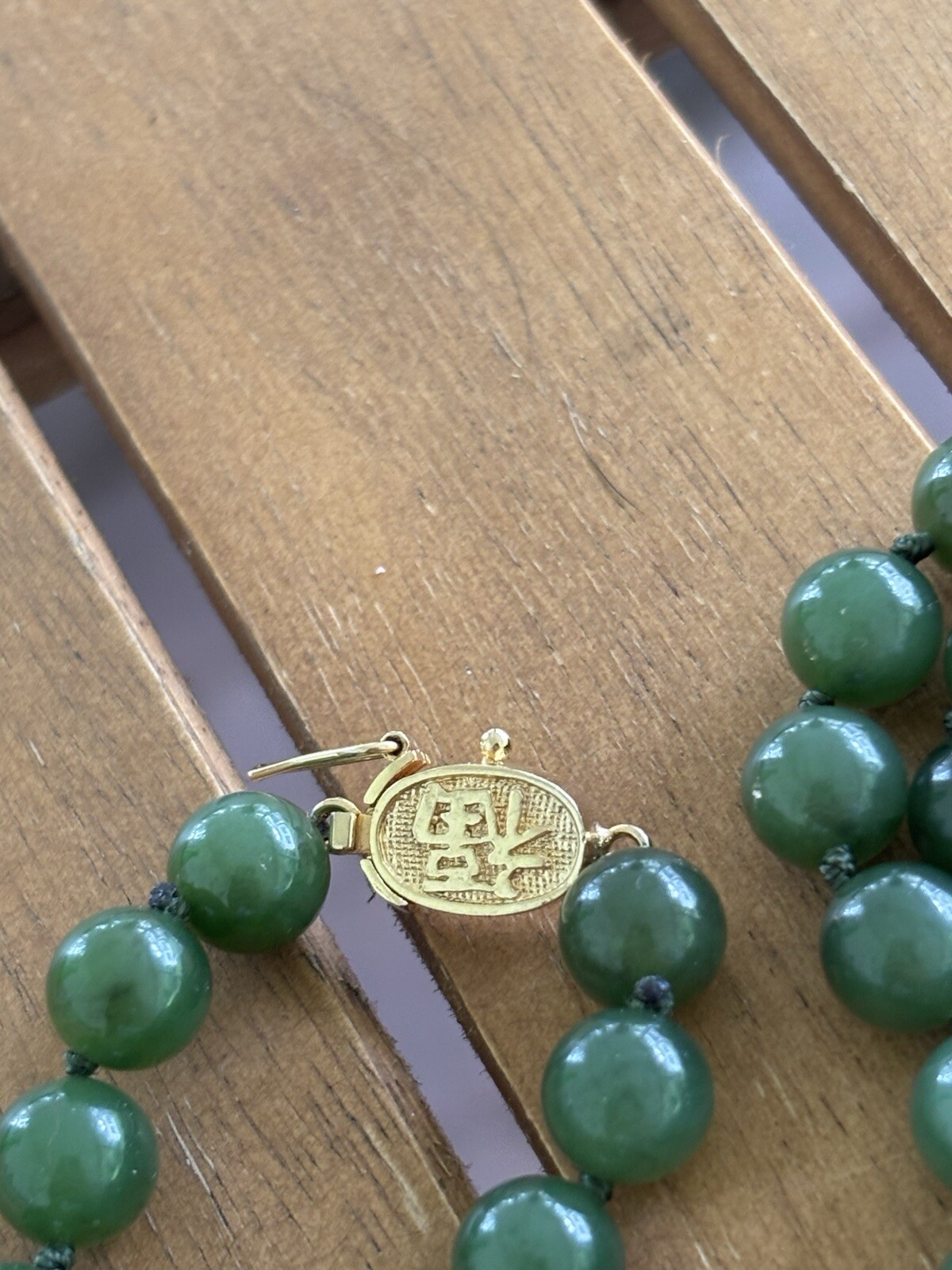 Jade Jadite 65 Bead Necklace Hand Knotted Gold Over 925 Clasp 1970 MCM Green 24”