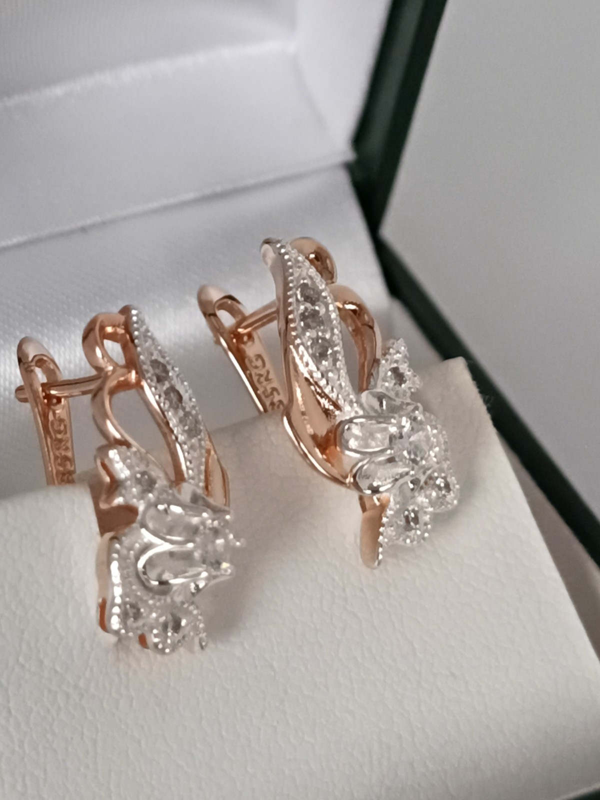 Vintage 1990-s 14 Ct Rolled Gold Zircons Earrings-Hallmarked 585 RG