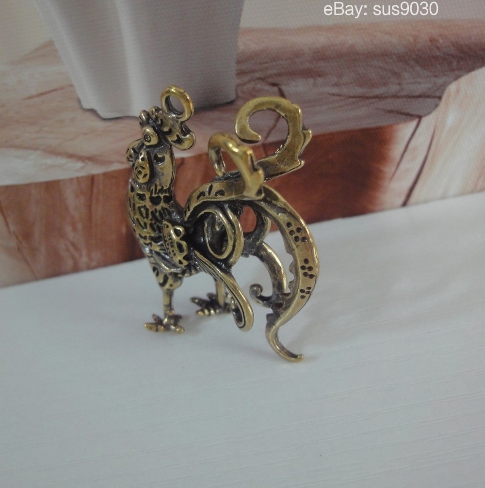 Solid Brass Copper Rooster Animal Figurine Statue Pendant