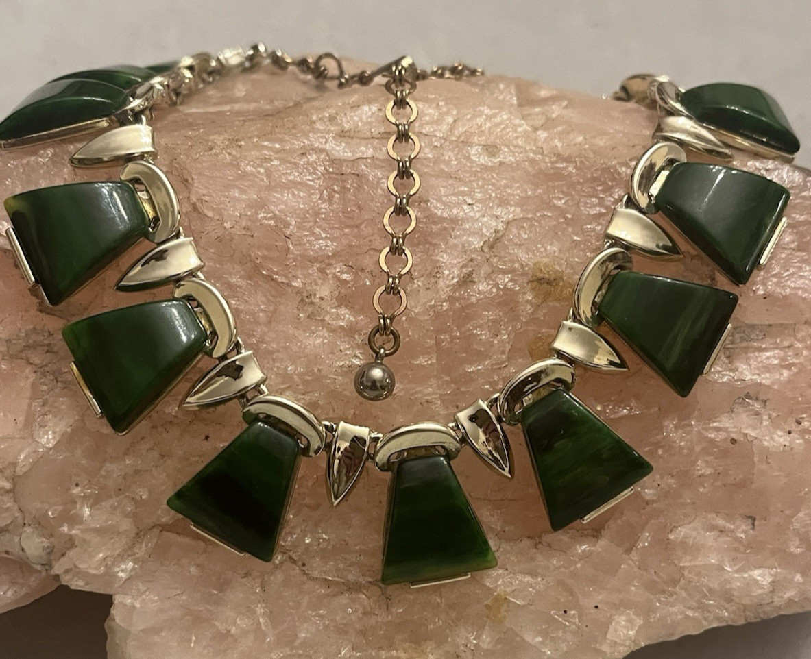 Vintage CHAREL Spinach Green Bakelite, Egyptian Revival, Necklace, Simi Tested!