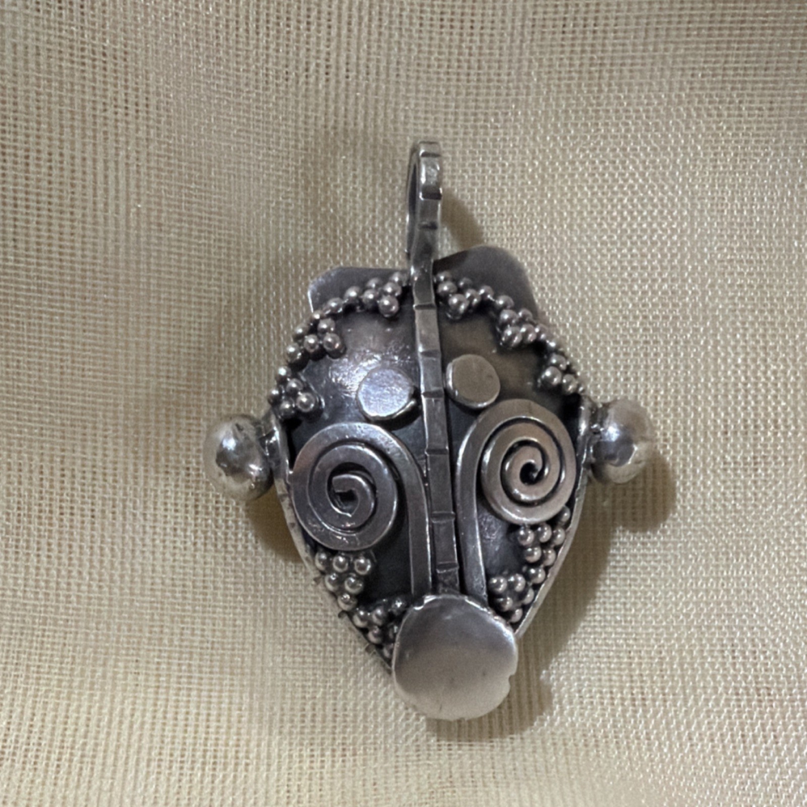 Silver Asymmetrical Pendant Charm for Unisex Adults Fashion Jewelry Tribal Mask