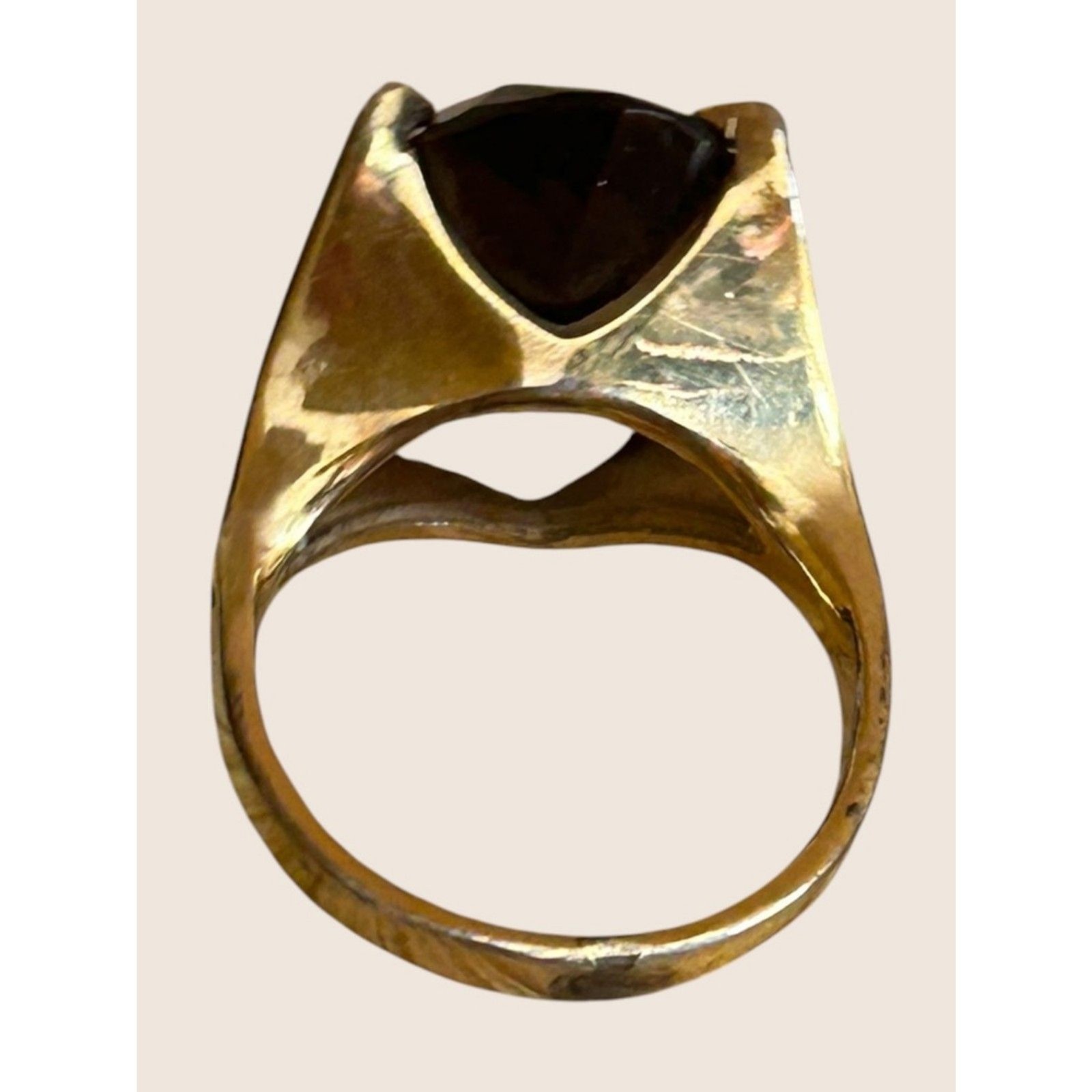 ✨ VTG 1960s COCKTAIL CHUNKY STATEMENT RING SMOKY QUARTZ 10K GF SIZE 5.5 AS IS