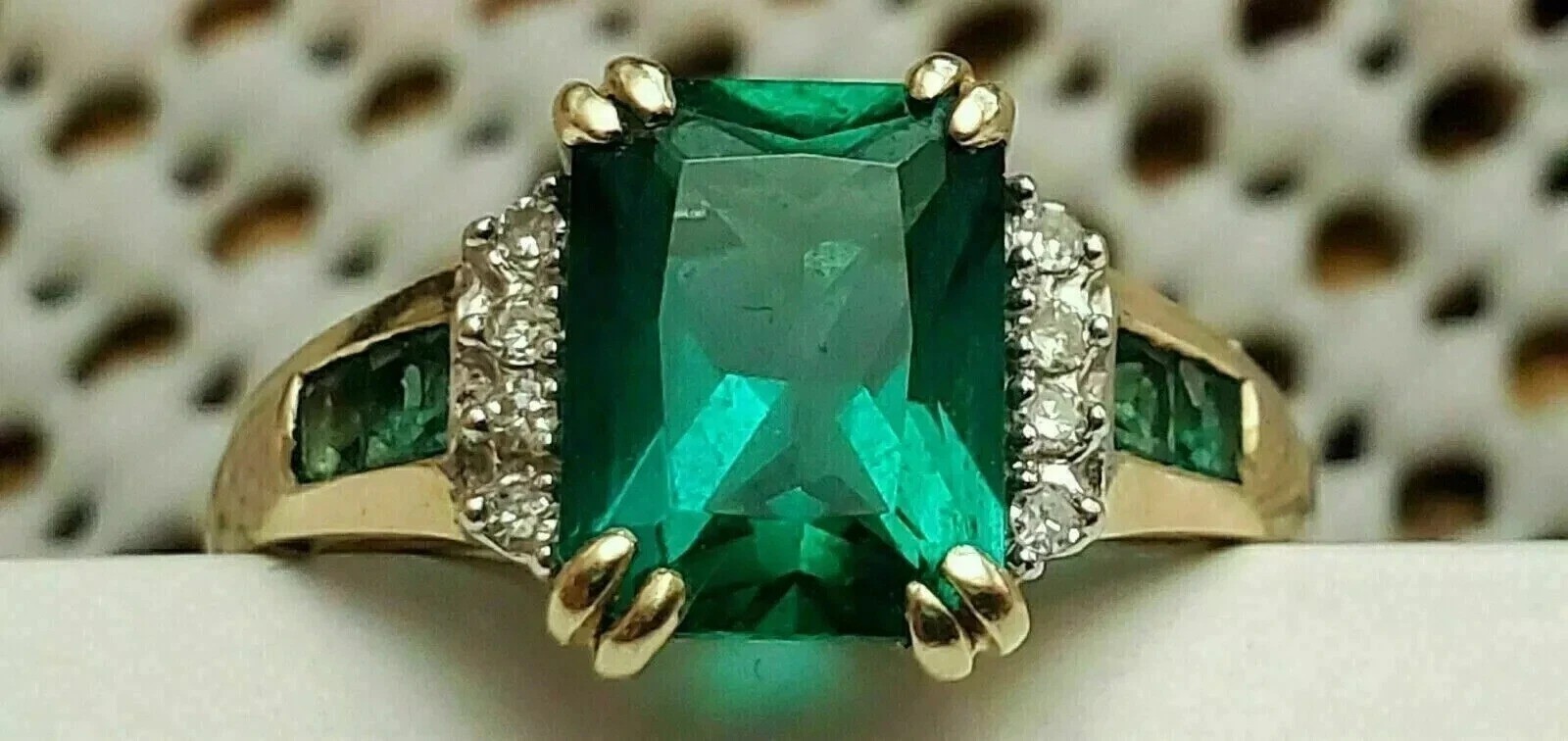 Vintage Art Deco Style 4.45 Ct Lab Created Emerald Wedding 14K Gold Finish Ring