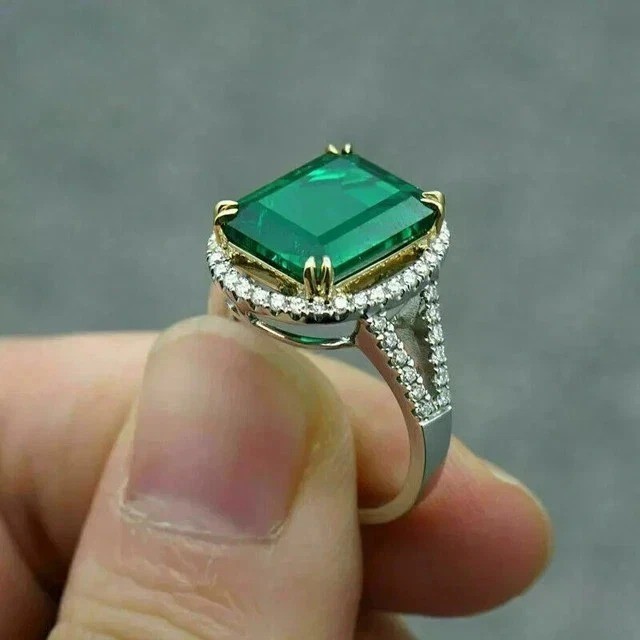 3.2Ct Emerald Cut Lab Created Emerald & Diamond Wedding 14K White Gold FN Ring