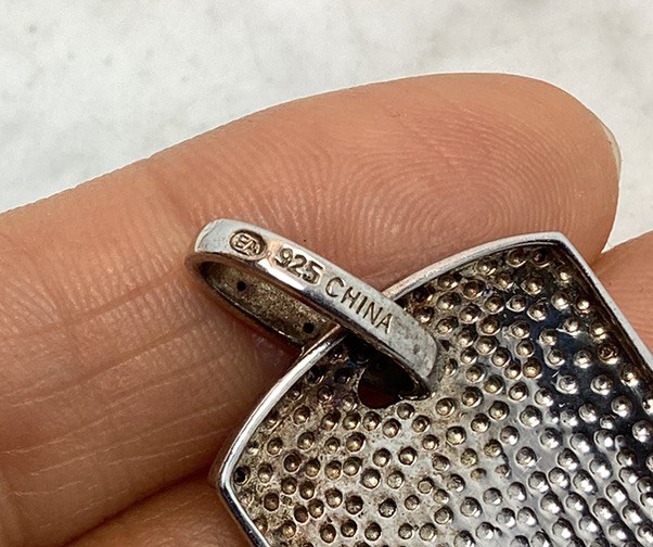 Vintage 925 Sterling Silver CZ Initial M Dog Tag Pendant