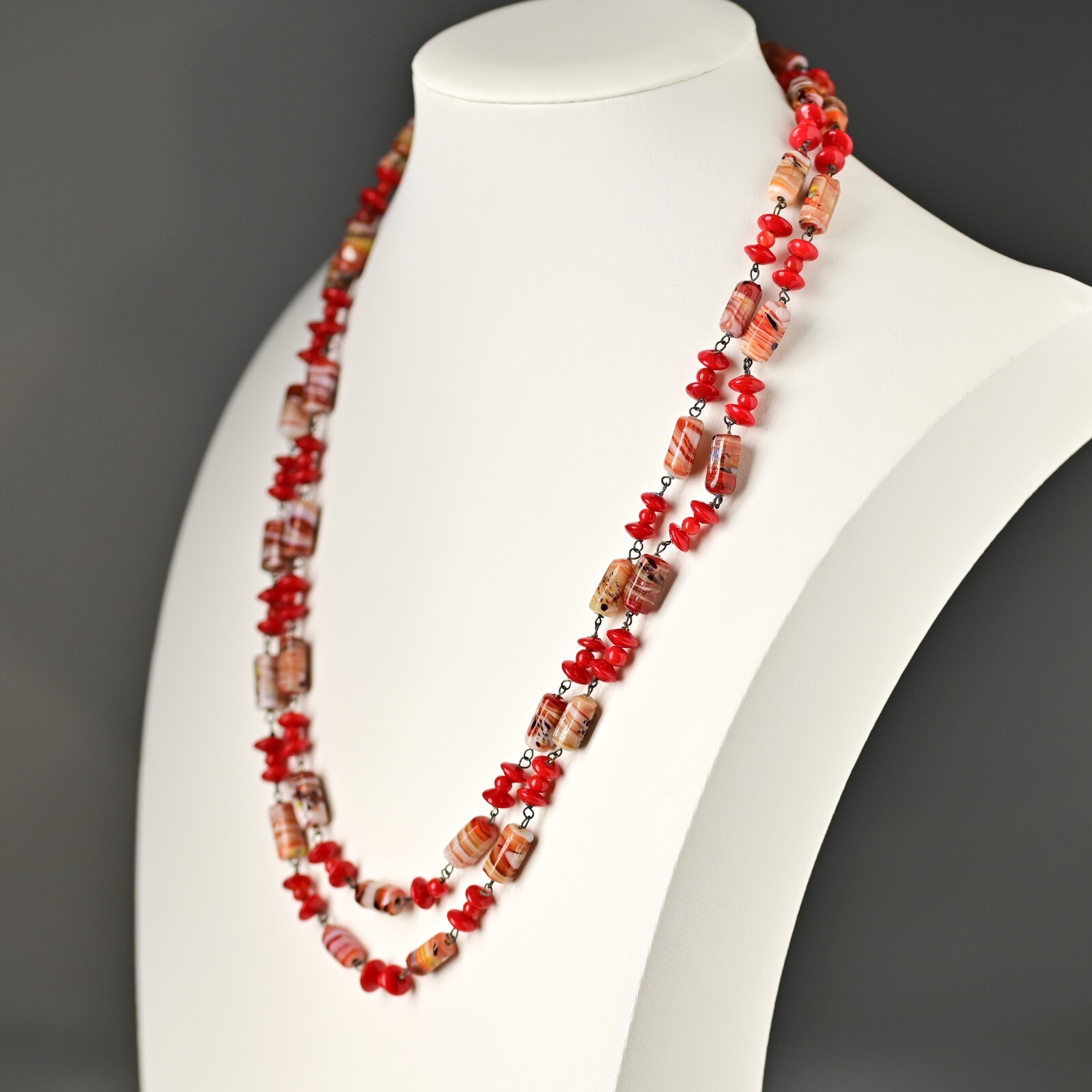 Vintage Original Italian Venetian Silver Murano Art Glass Beaded Estate Necklace