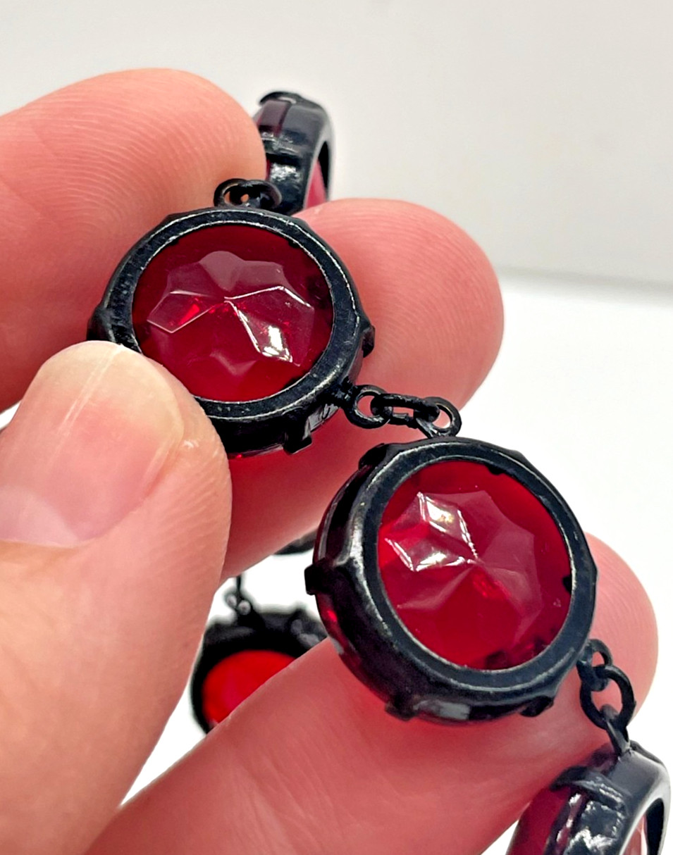 VTG Art Deco Japanned Ruby Red Riviere Collar Necklace