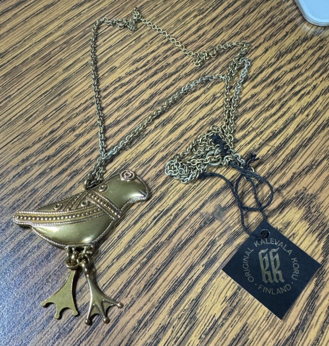 Kalevala Koru 32″ Bronze Color Bird Necklace With Dangling Legs