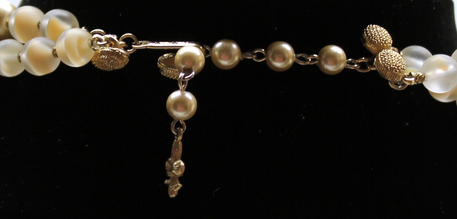 Vtg Vendome Double Strand Mixed Beads Necklace Bicone Polymer Frosted Faux Pearl