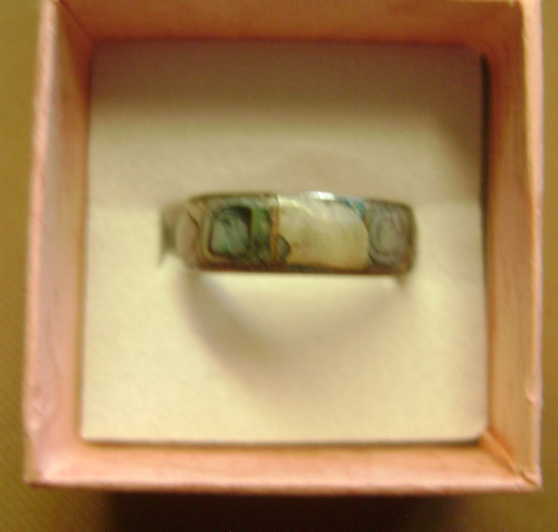 VINTAGE .925 STERLING SILVER HECHO MEXICO ABALONE SIZE 7 RING UNISEX BAND