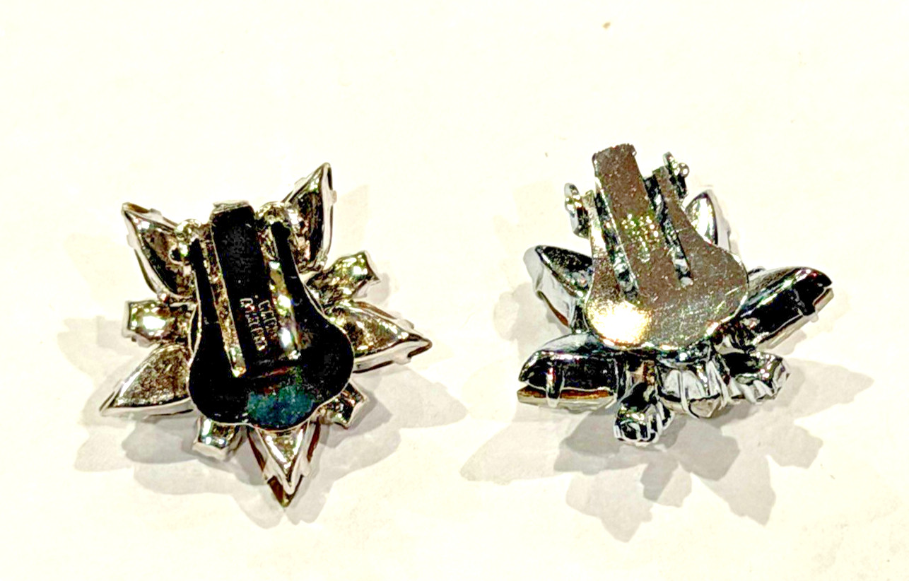 ART DECO AUSTRIA SILVER CRYSTAL RHINESTONE STAR BROOCH CLIP ON EARRINGS SET LOT