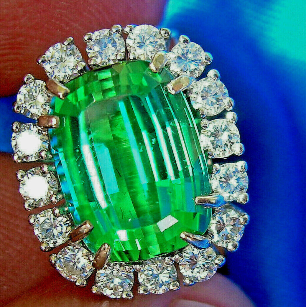 EARTH MINED Sea foam Blue Green PARAIBA Tourmaline DIAMOND Designer Deco Ring