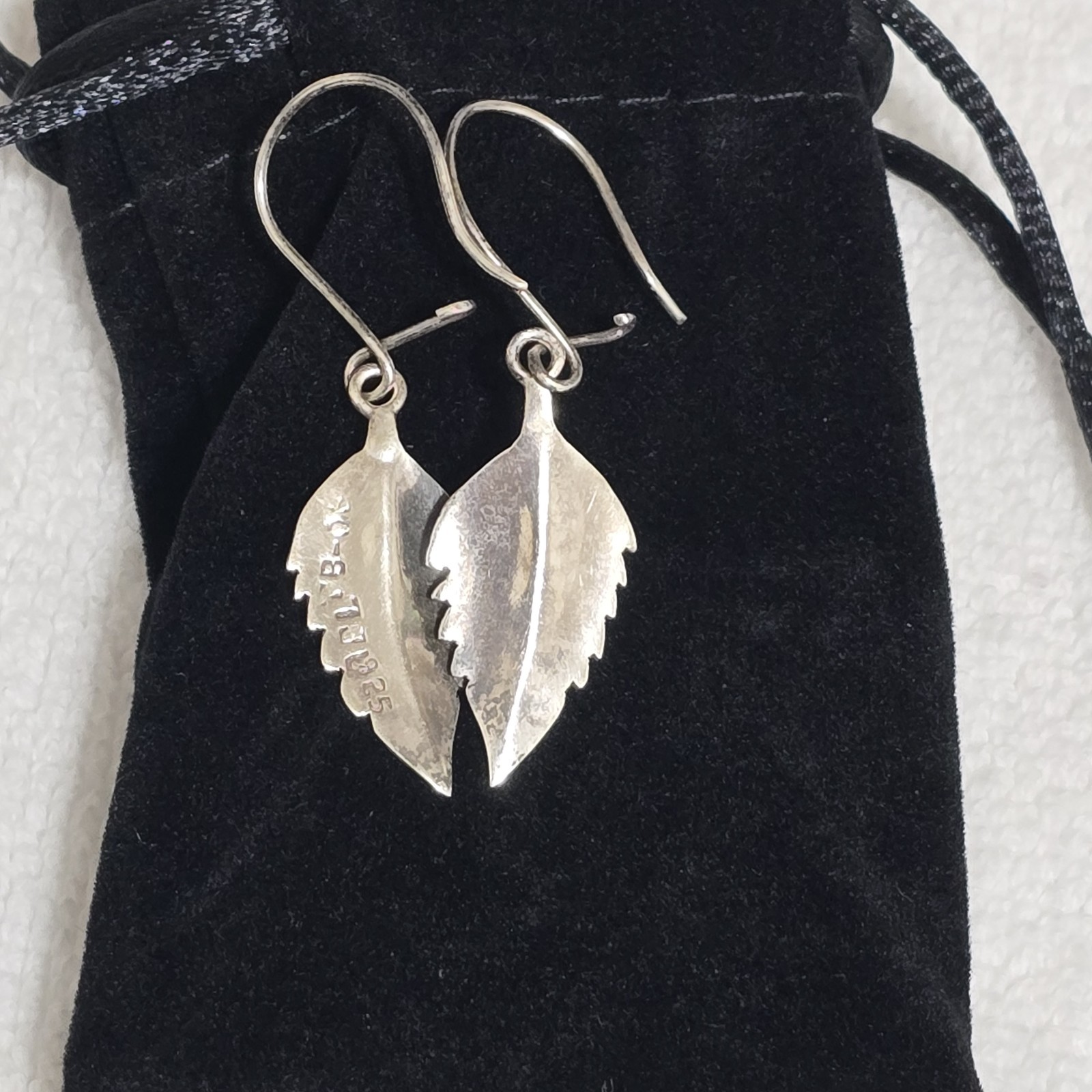 Vintage Sterling Silver Leaf Dangle Earrings 925 Oxidized Nature Botanical