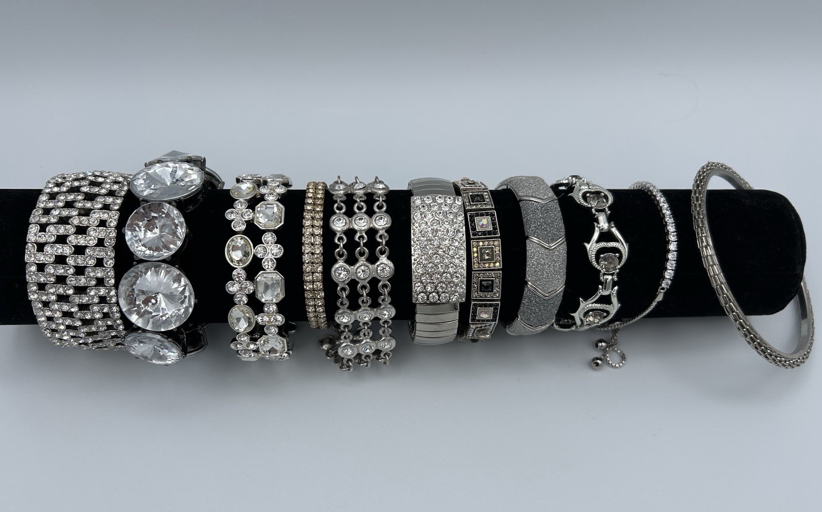 Vintage Rhinestone Crystal Sparkle Bracelets Lot Of 11 Various Styles