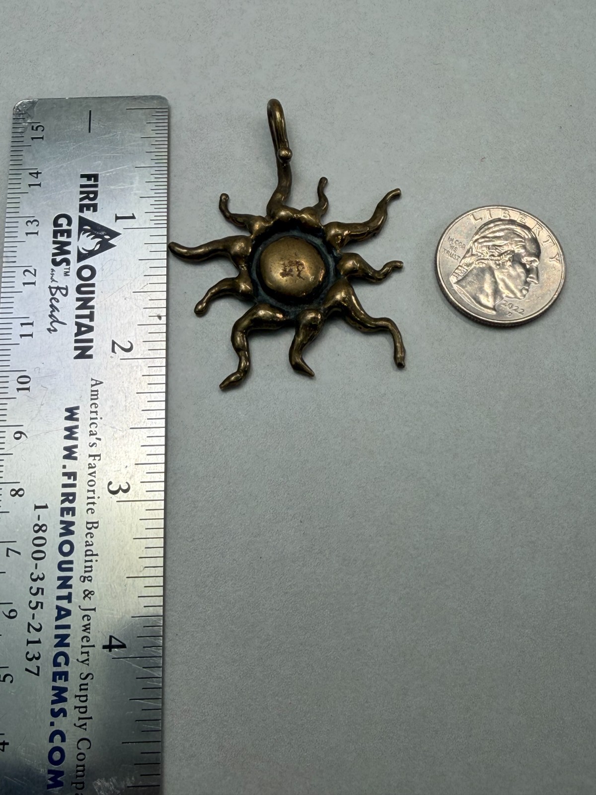 Vintage MCM Brutalist Brass Sun Pendant Abstract Artisan Statement Piece Rare