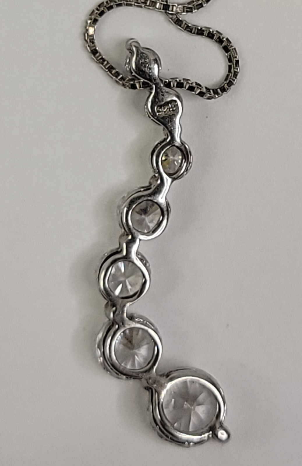 Signed S Sterling 925 Italy Cubic Zircon CZ 1.75” Journey Pendant 18” Necklace