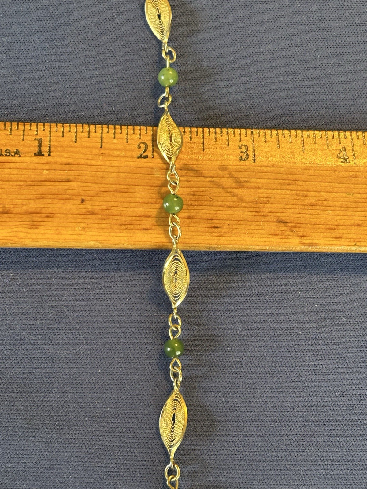 Vintage 1/20th 12kgold filled Asian jade beads Karen Lynne bracelet size 7 inch