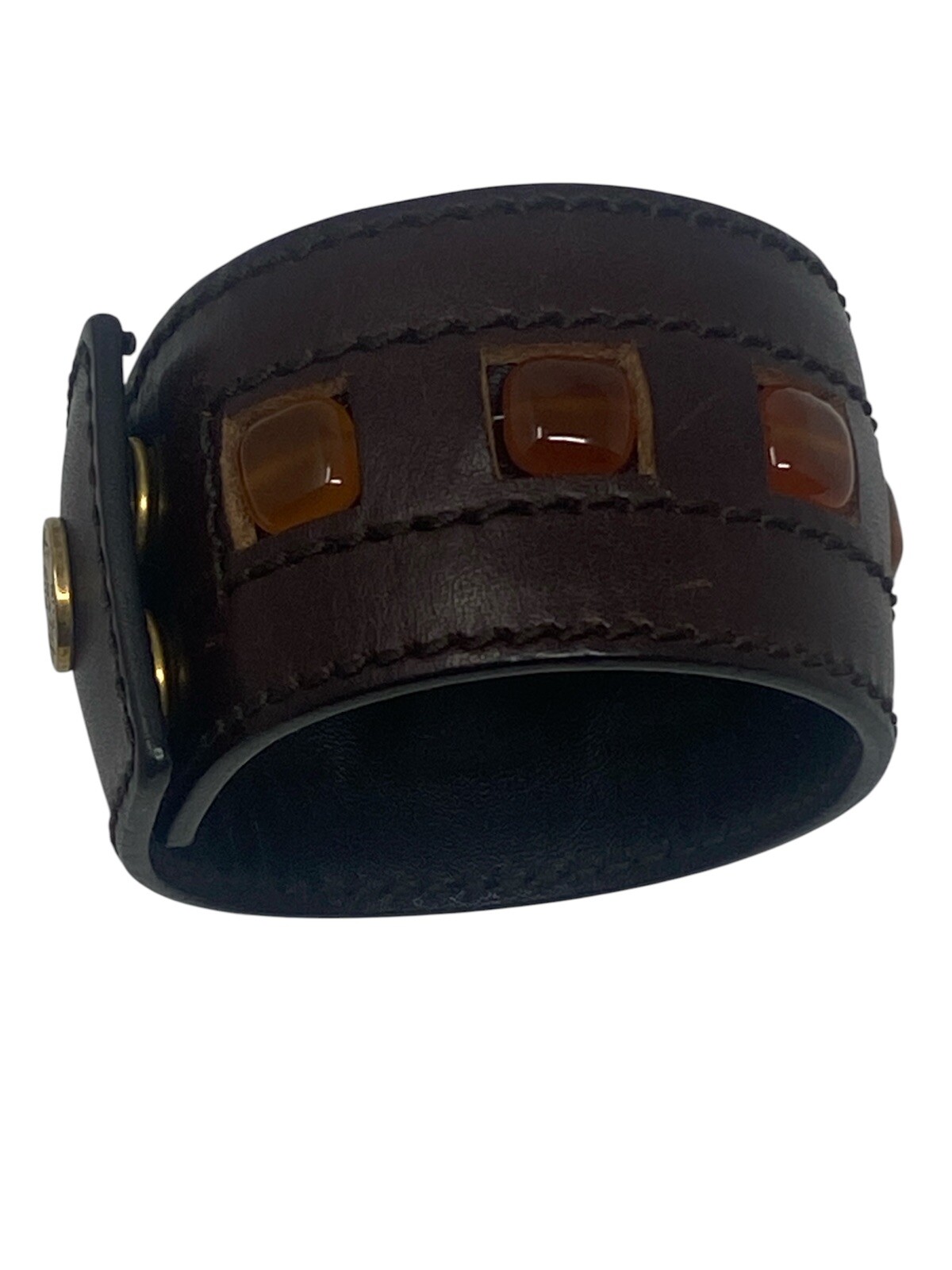 Yves Saint Laurent Vintage Brown Rive Gauche Leather Cuff Bracelet YSL