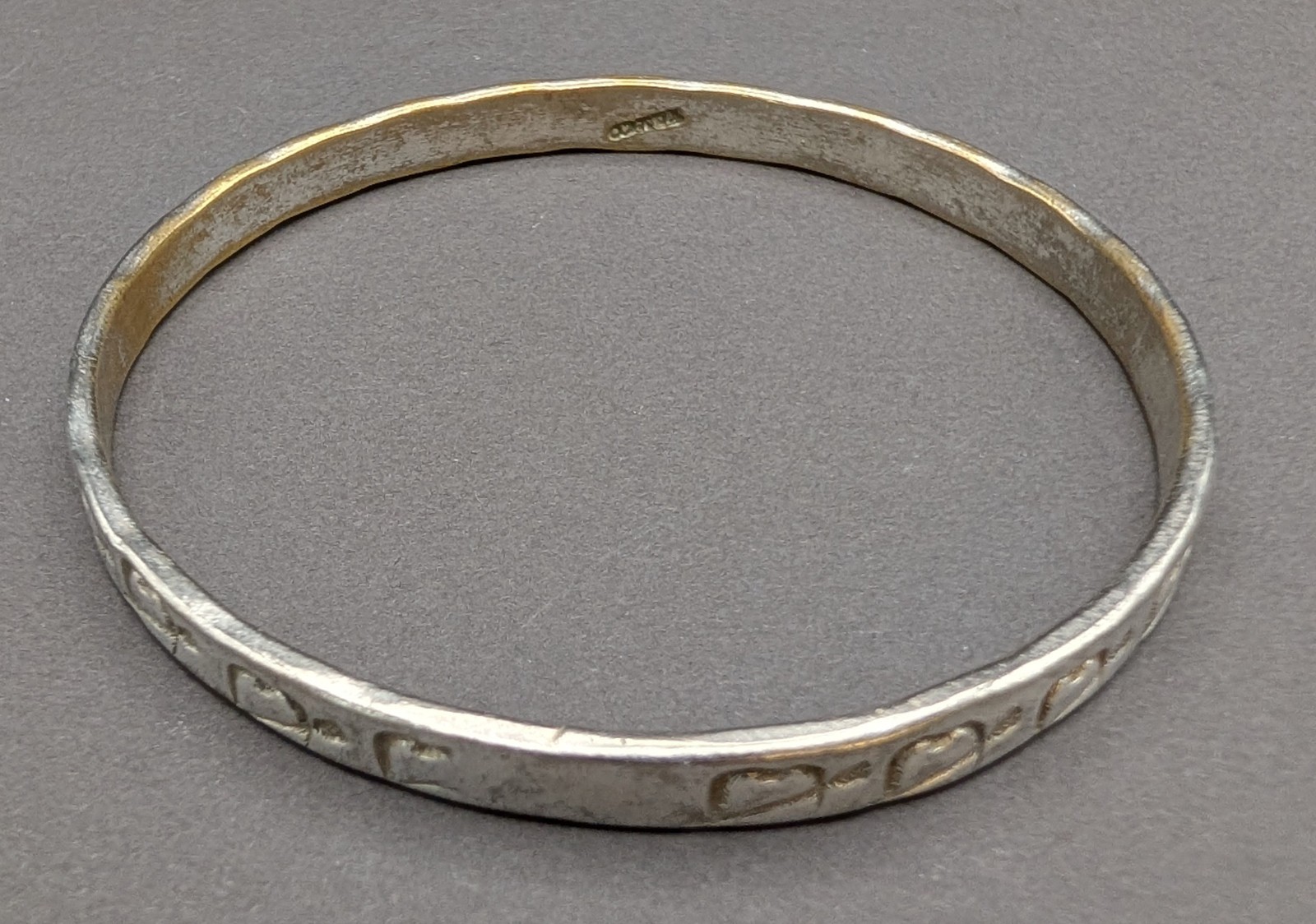 Vintage Taxco Mexico 925 Sterling Silver Heart Bangle Bracelet 19g