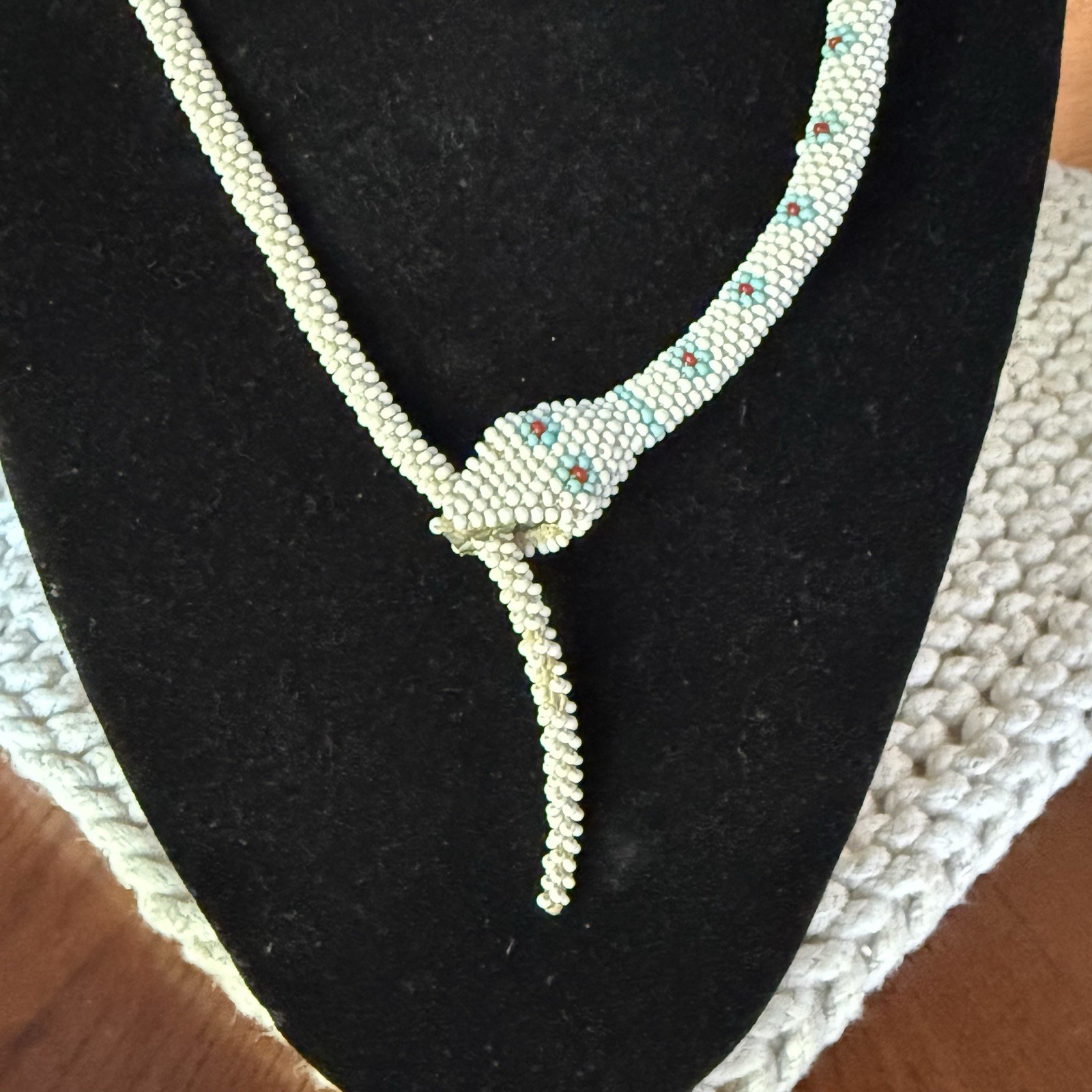 1920-30 Crochet Beaded Snake Necklace Metal Clamp Rare WWI Prisoner of War RARE