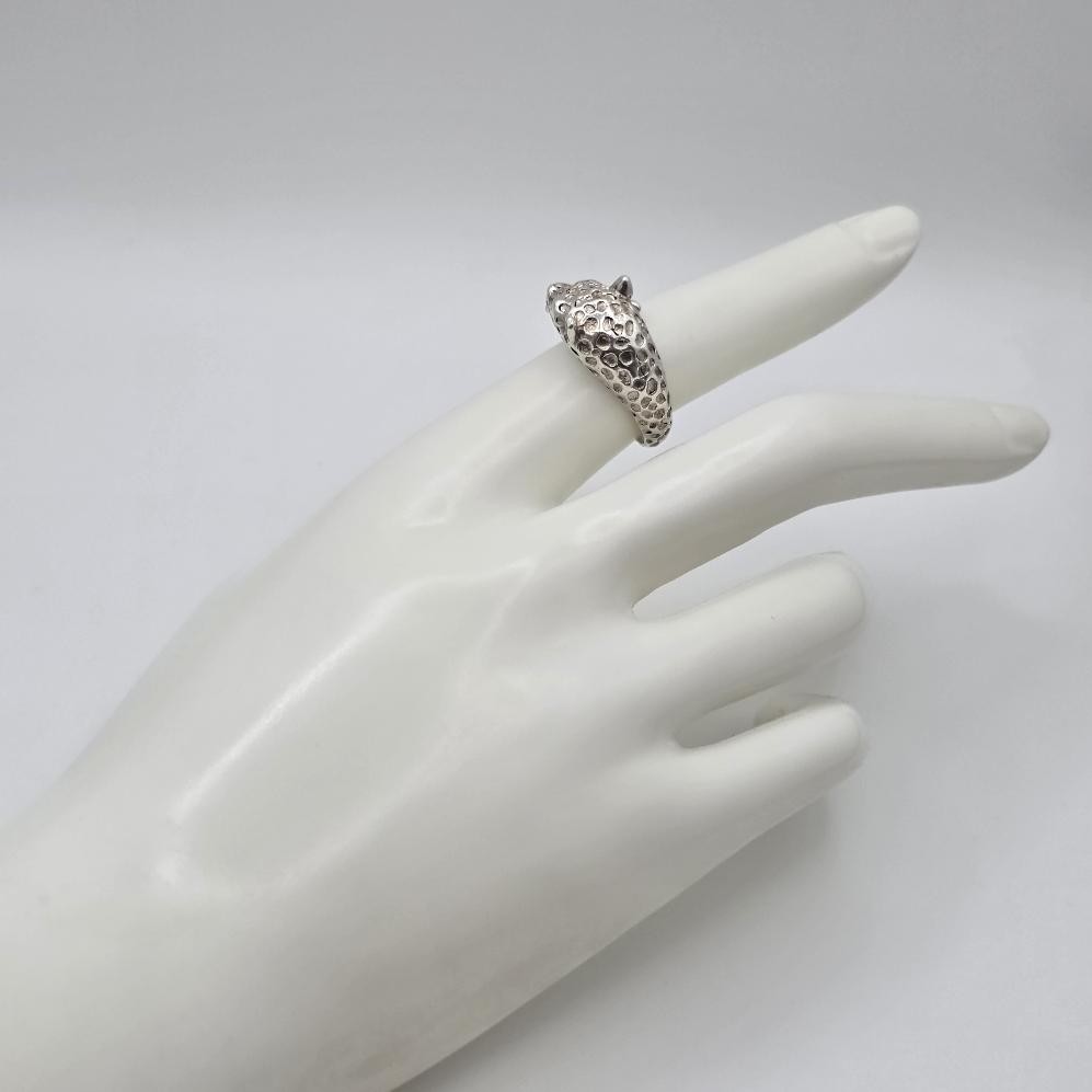 Vintage Adjustable 925 Sterling Silver Leopard Cheetah Big Cat Wrap Ring sz 7.5