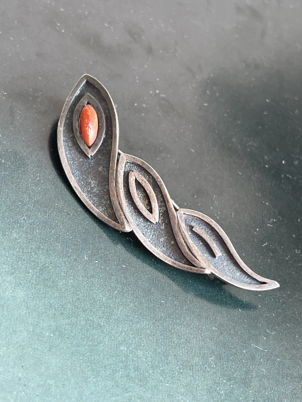 Vintage RUA Rudolph Andersen Sterling Silver Coral Denmark Brooch