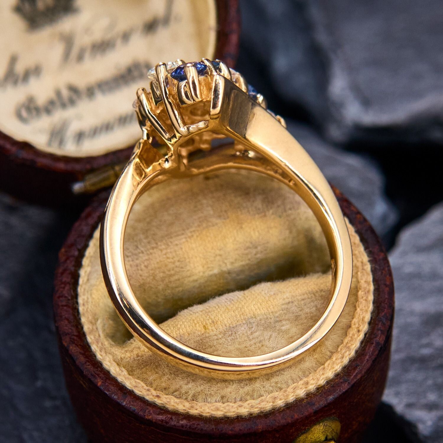 Vintage Round Cut Lab Created Sapphire Engagement Ring 14K Yellow Gold Plated