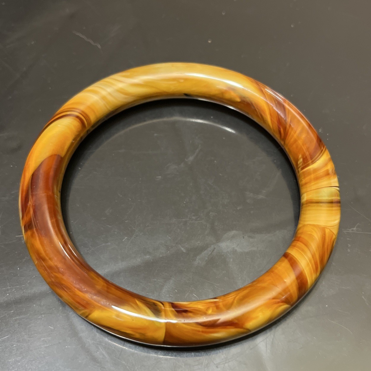 Vintage Chocolate Milk Glass Bangle Bracelet Marbled Caramel Brown 20cm or 7.8”