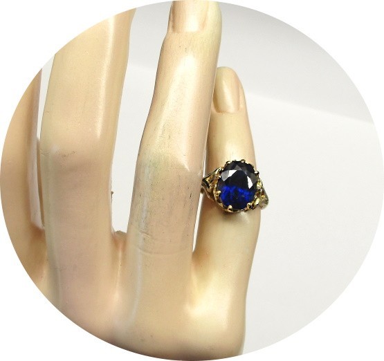 Pretty – Deep Blue TANZANITE Ring – Solid 14k Yellow Gold – Antique Mtg…