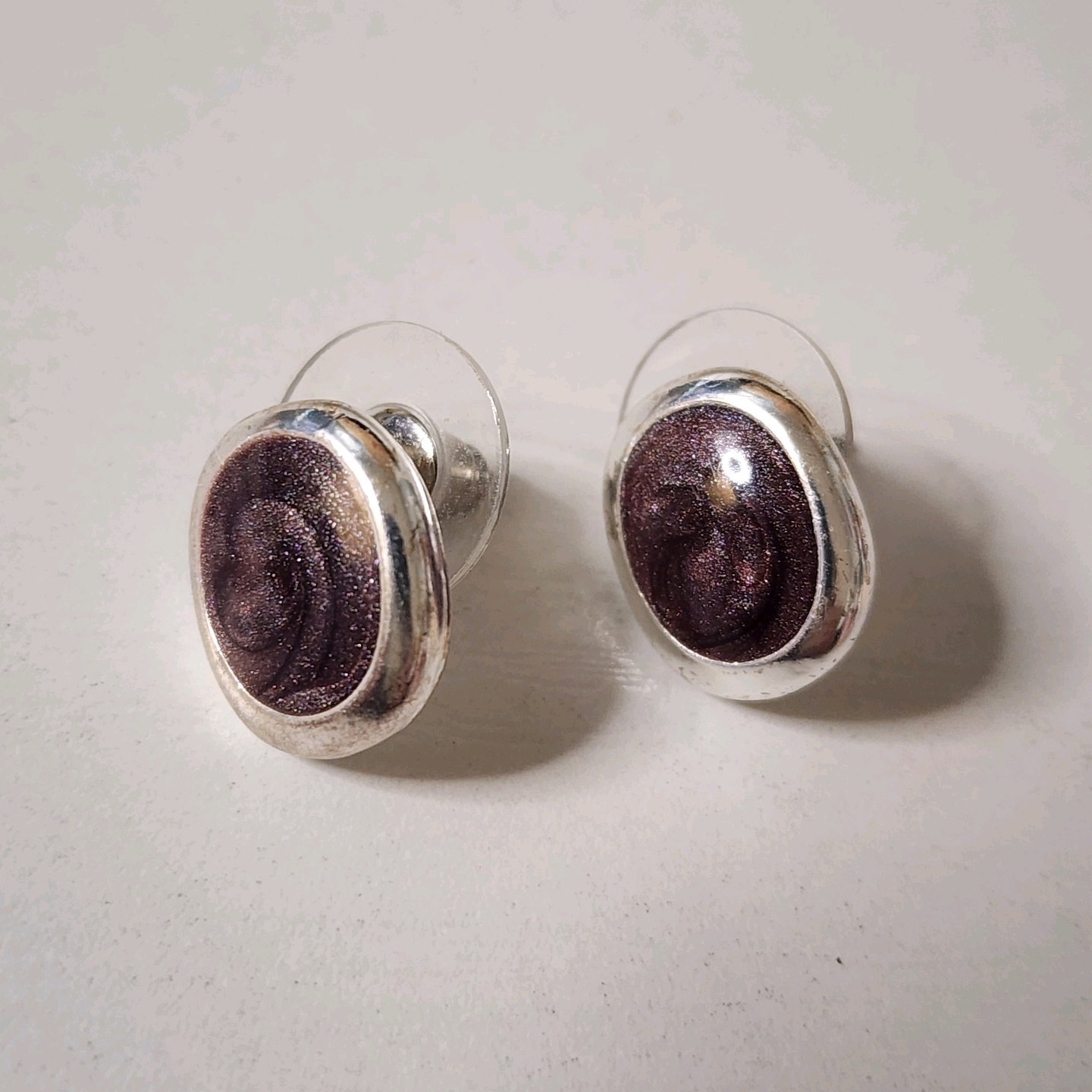 Oval Purple Stone Celestial Sparkly Vintage Earrings Women’s 1/2″ Inch Stud