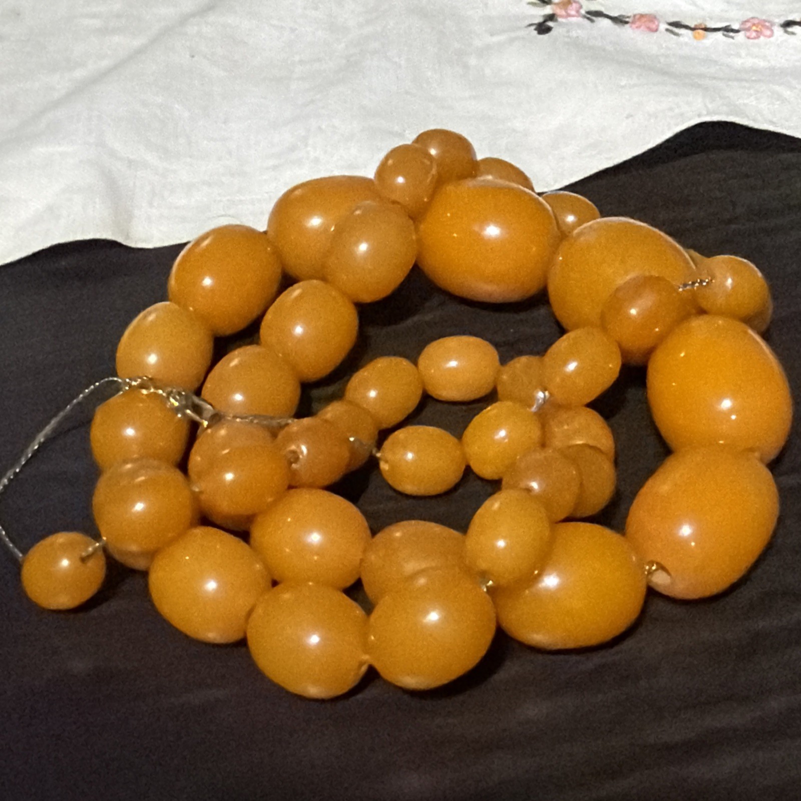 Vintage Butterscotch Bakelite Tested Graduating Beads 30” Gold Plate Necklace
