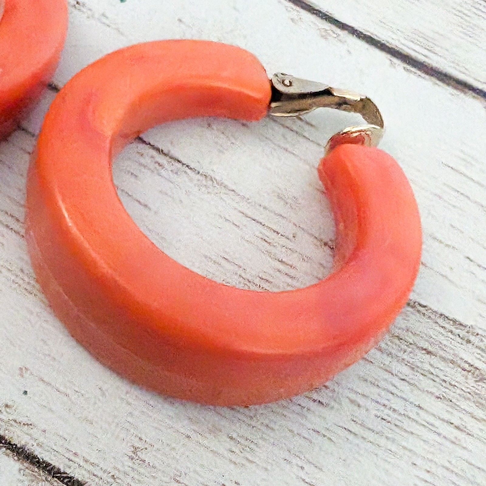 Vintage Clip On Earrings Large & Chunky Orange Hoops Stamped Hong Kong