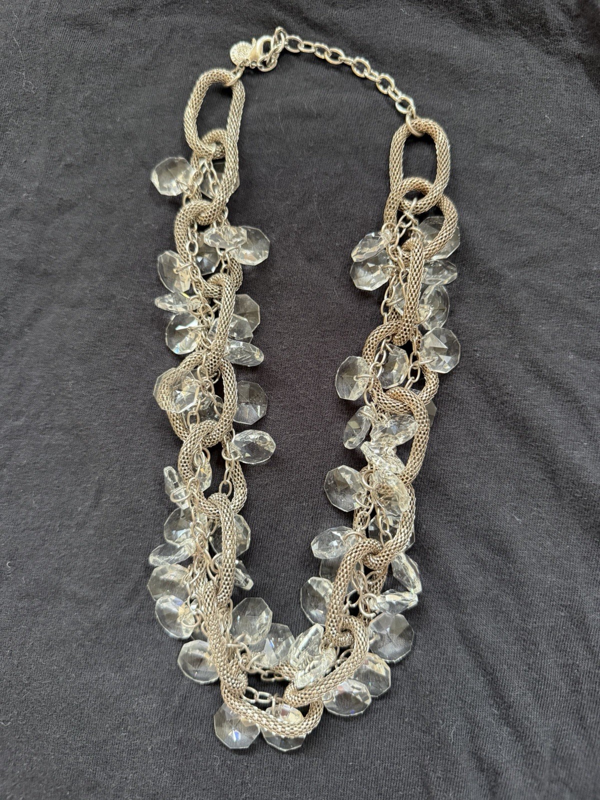 Vintage Graziano NY Silver Tone Crystal Statement Necklace Chunky Layered Chain