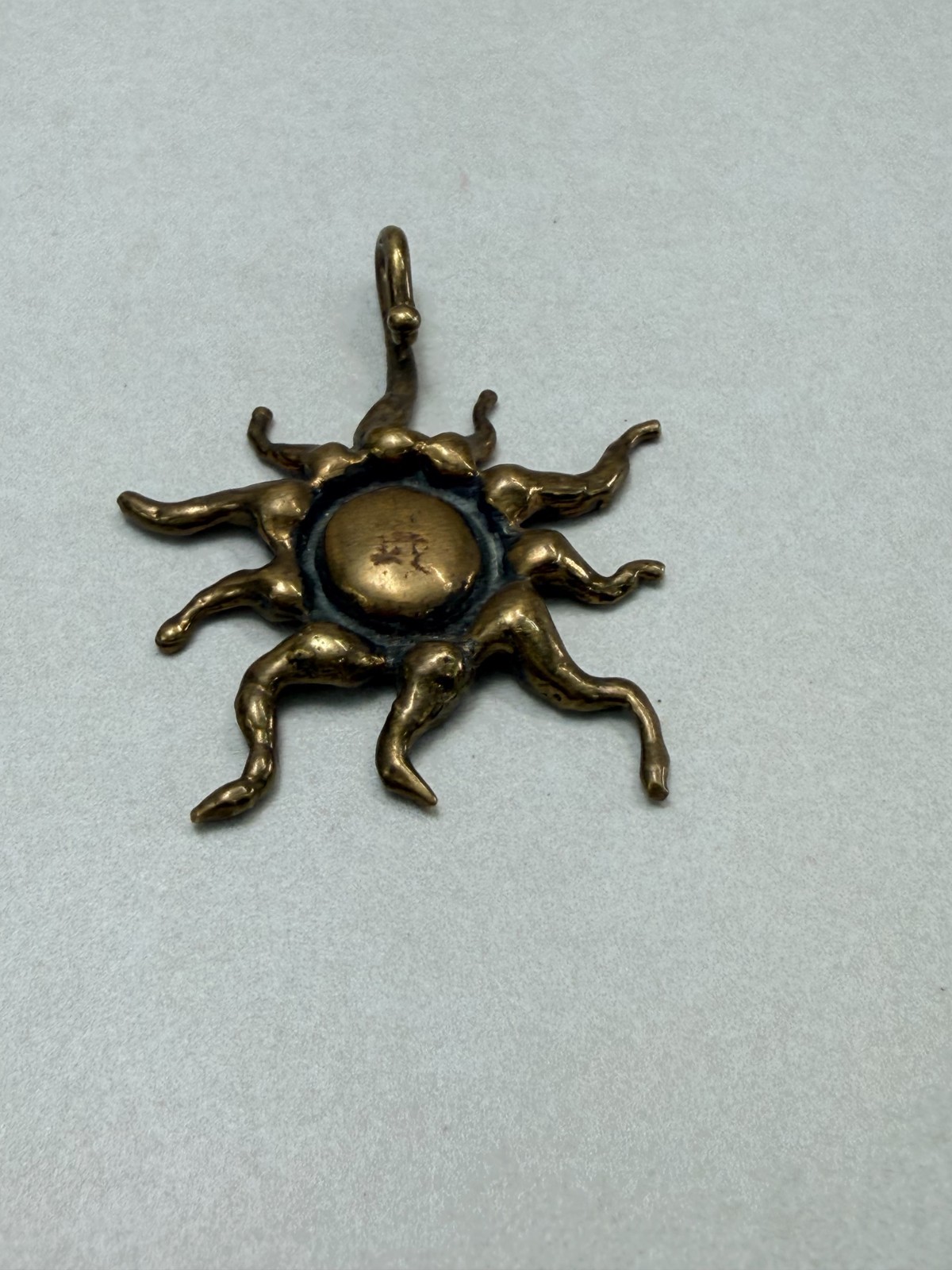 Vintage MCM Brutalist Brass Sun Pendant Abstract Artisan Statement Piece Rare