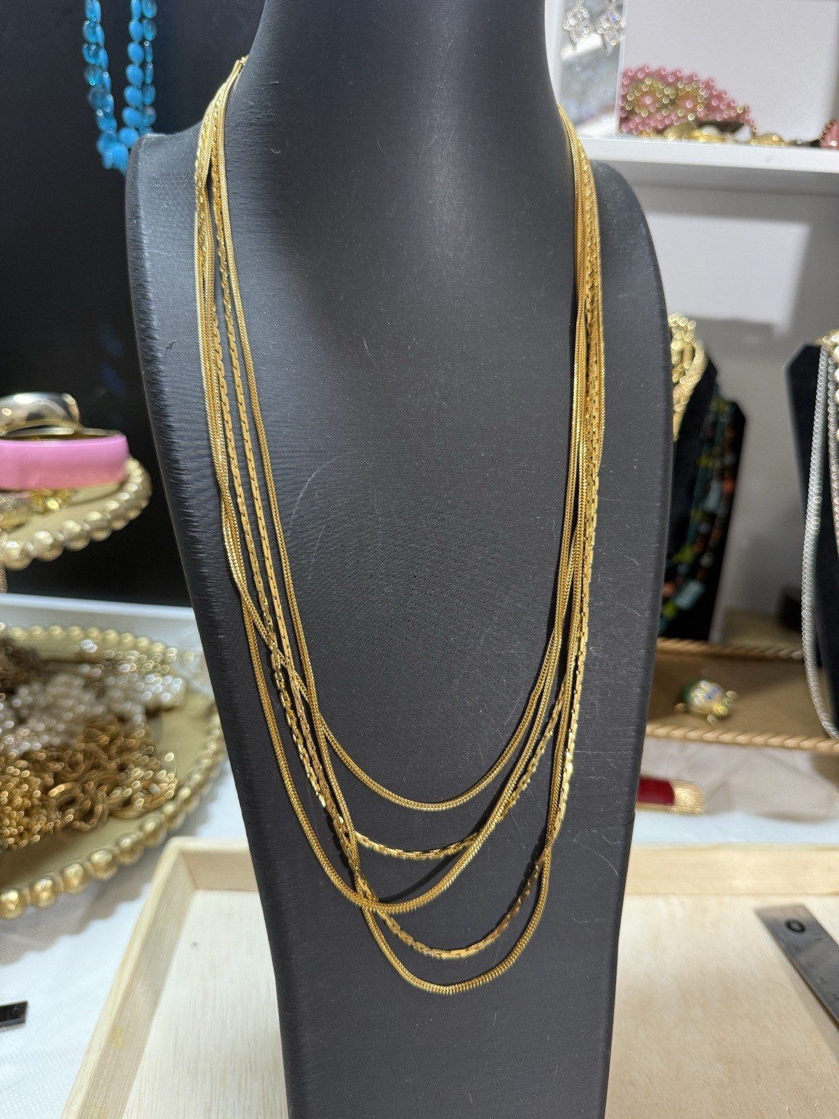 Vintage 1977 Givenchy G-Link 5 Strand Multi-Layered Gold Tone Necklace