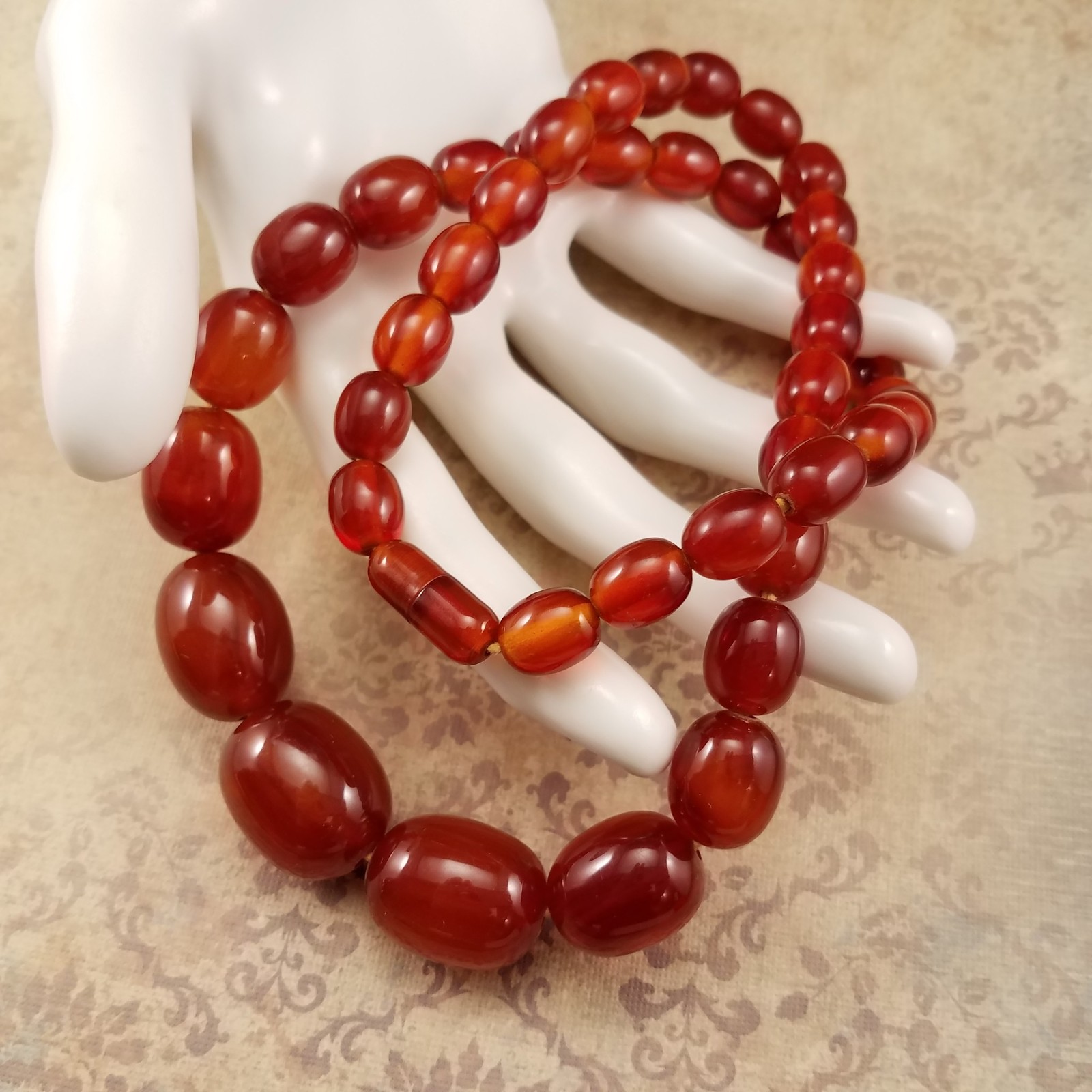 Vintage Lucite Faux Amber Bead Necklace No Metal Collectible Jewelry