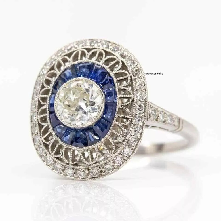 Edwardian 3Ct Lab Created Blue Sapphire Wedding Ring 14k White Gold Plated