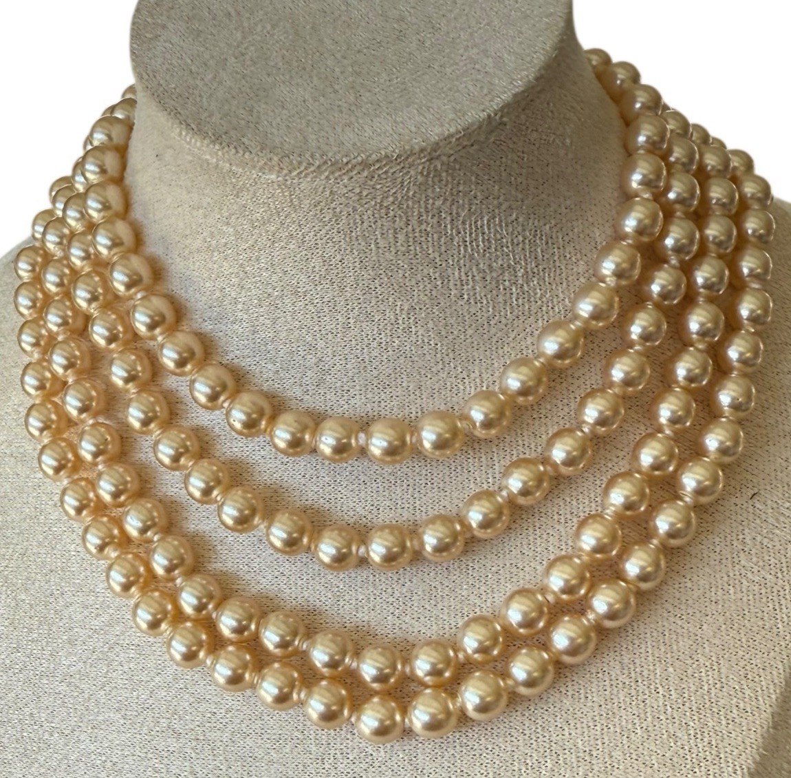 Vintage Couture Czech Republic Glass Faux Pearls 7mm Necklace Opera 54” Long!