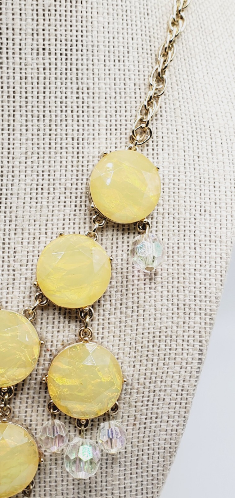 20 – 23 inch Yellow and Clear stone Flat Faceted Round Stone Necklace bl01