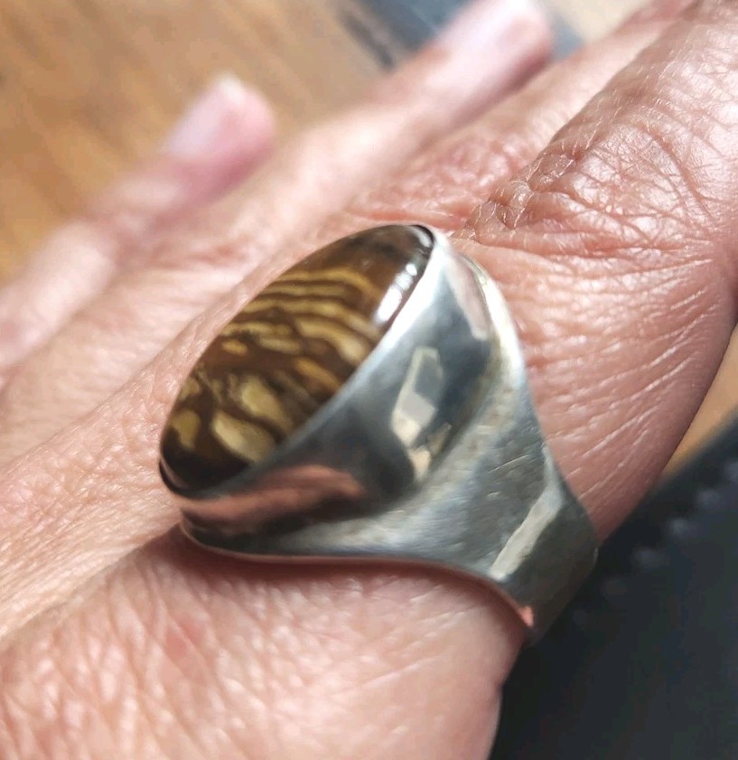 Sterling 925 Silver Oval Tiger’s Eye Ring Sz 7.5 Handmade