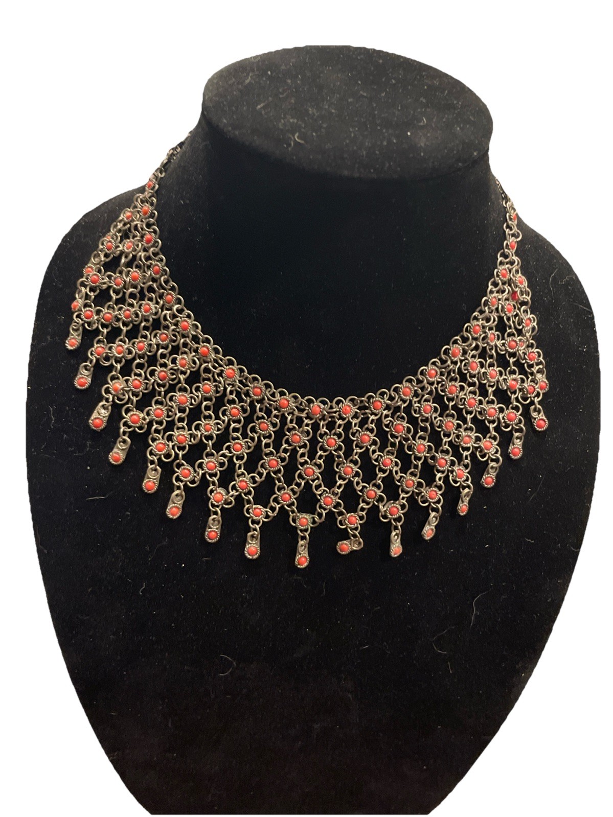 Vintage Chain Link Beaded Collar Necklace 16” With Clasp