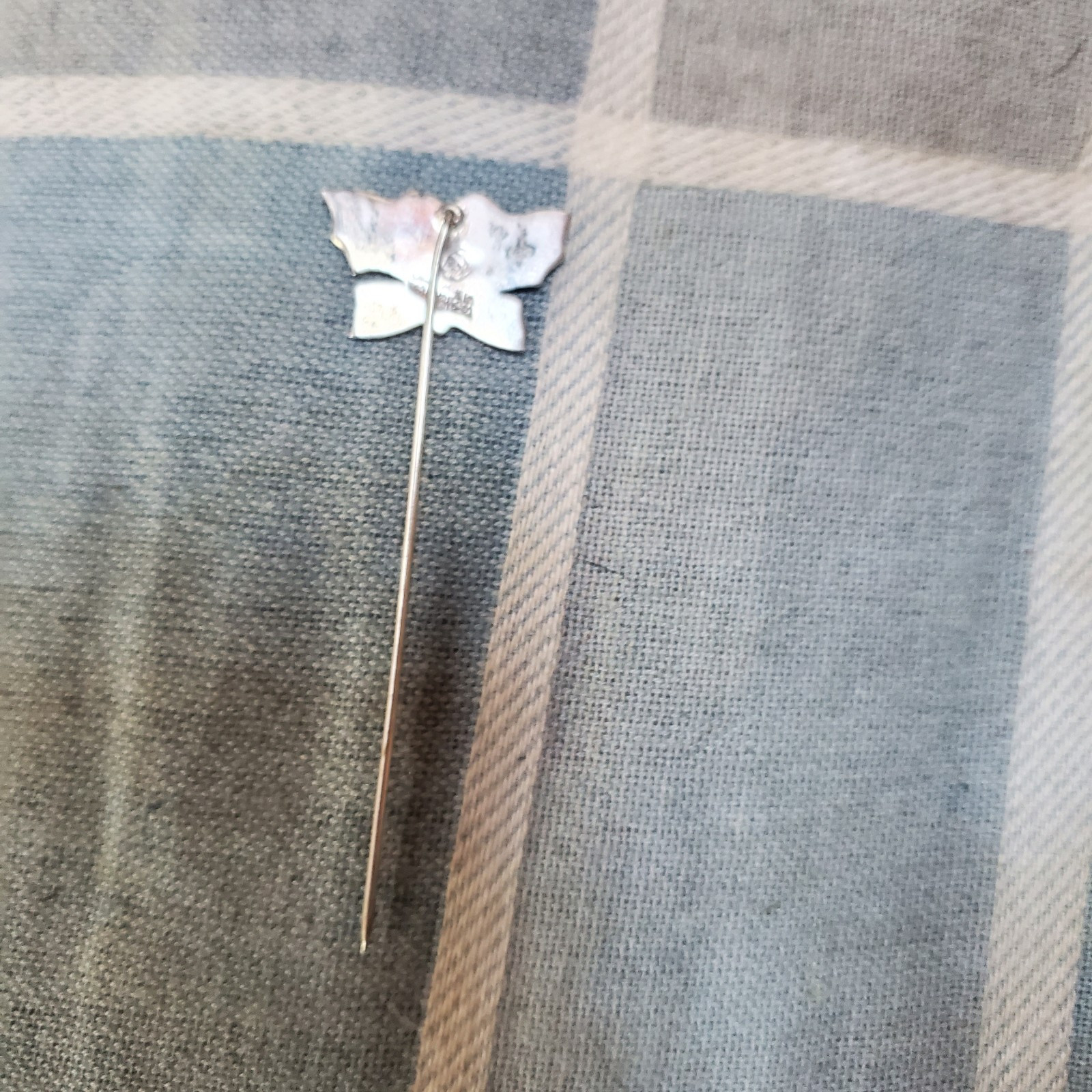 VTG Sterling Silver Crush Turquoise & Coral Inlay Butterfly N.A. Stick Hat Pin