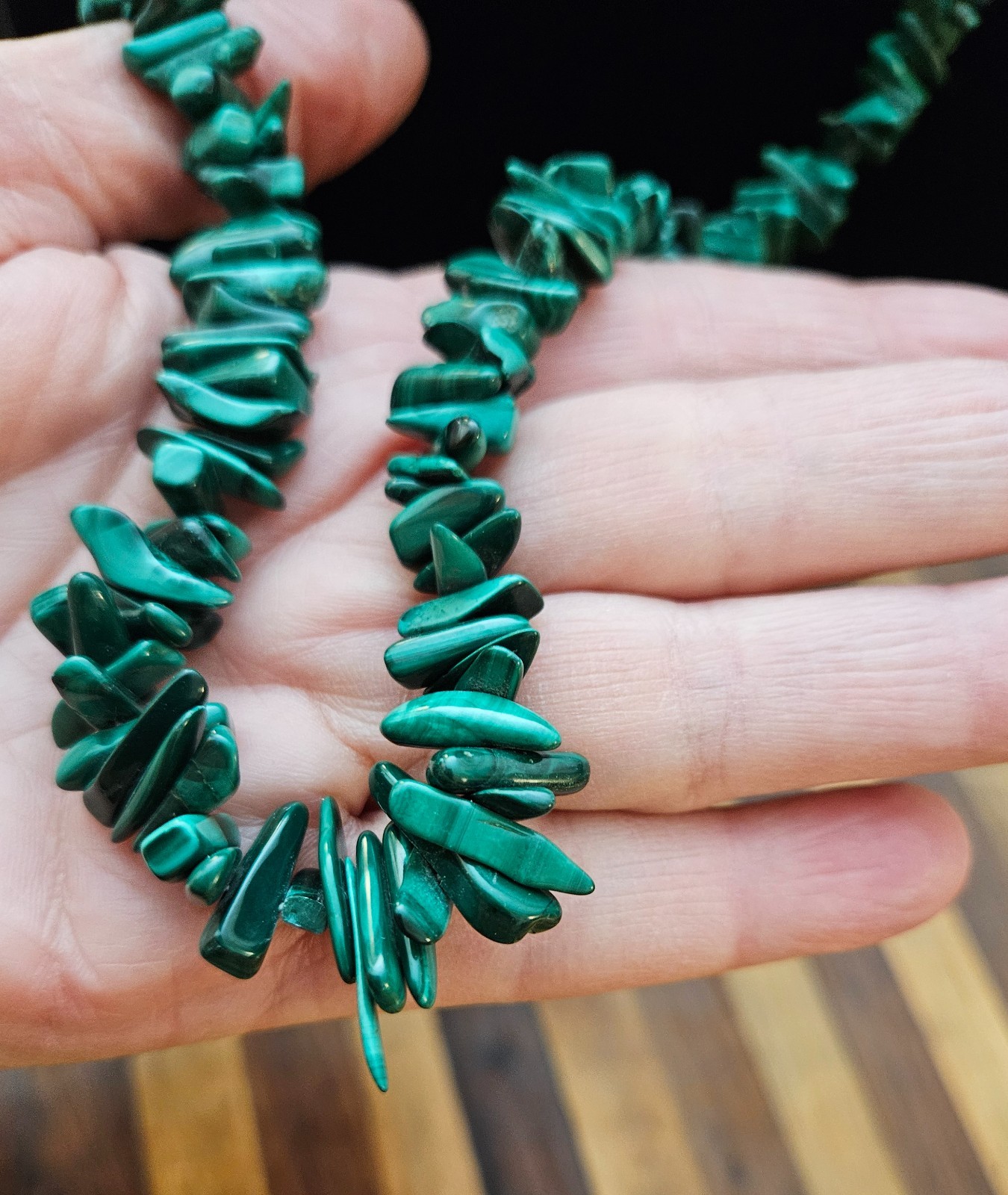 Vintage Malachite Chunks & Chips Nugget Necklace Screw Closure 25in 109gm