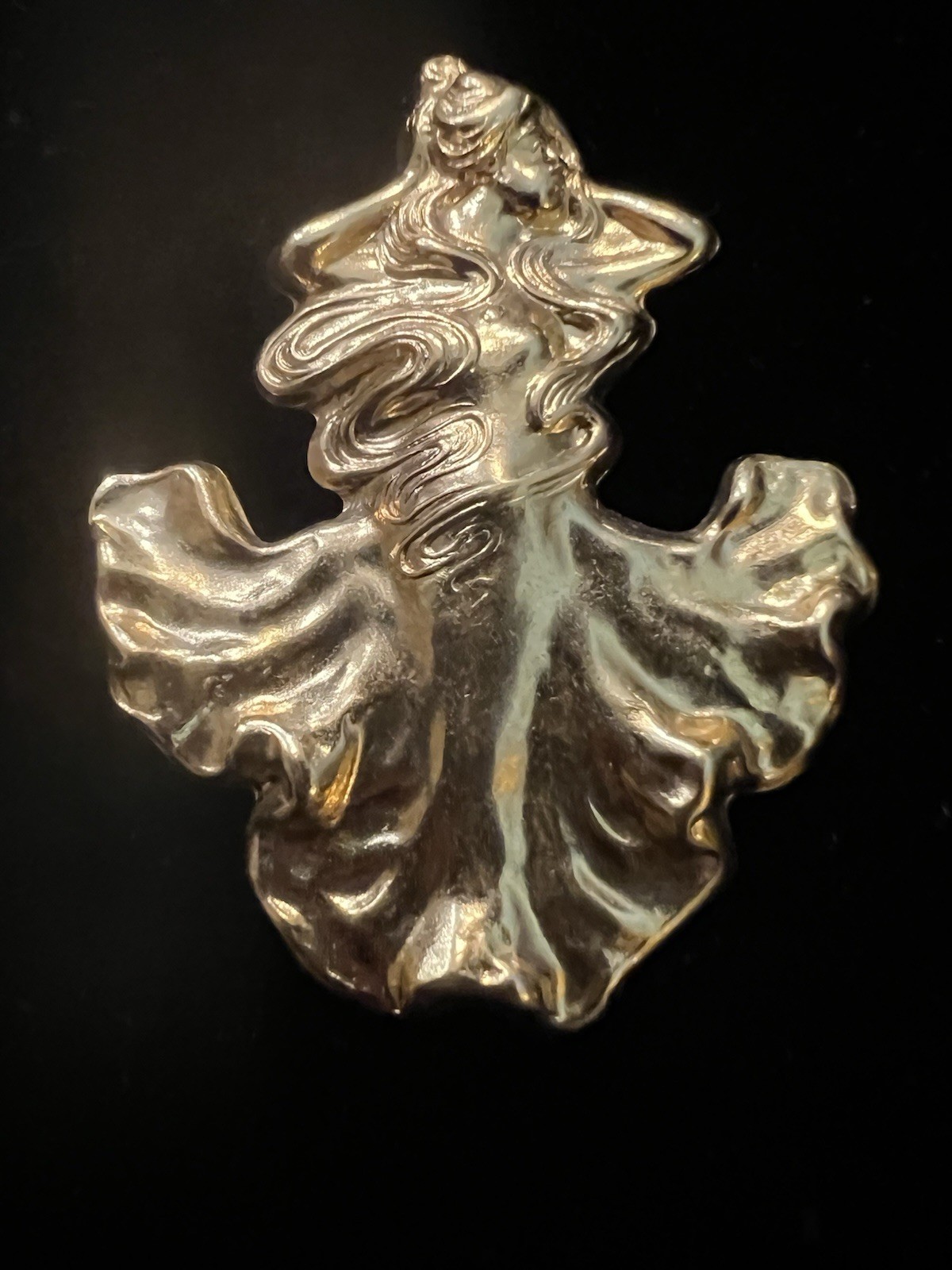 UNIQUE ART NOUVEAU LOVELY LADY/VINTAGE BRASS STAMPING PLATED IN 22K GOLD NOS