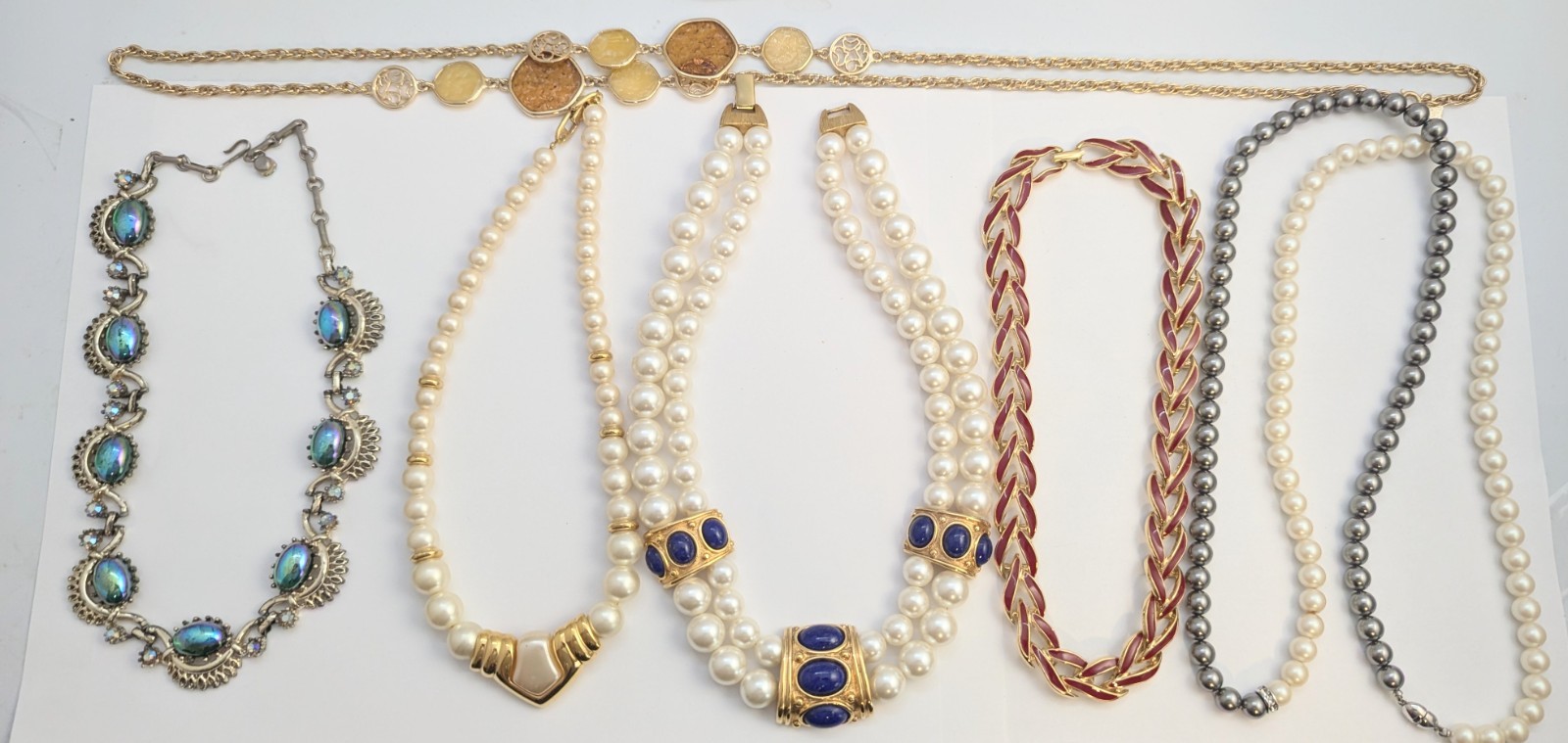 Vtg Costume Jewelry Necklace Signed Lot Faux Pearl Rhinestone Napier Monet Coro