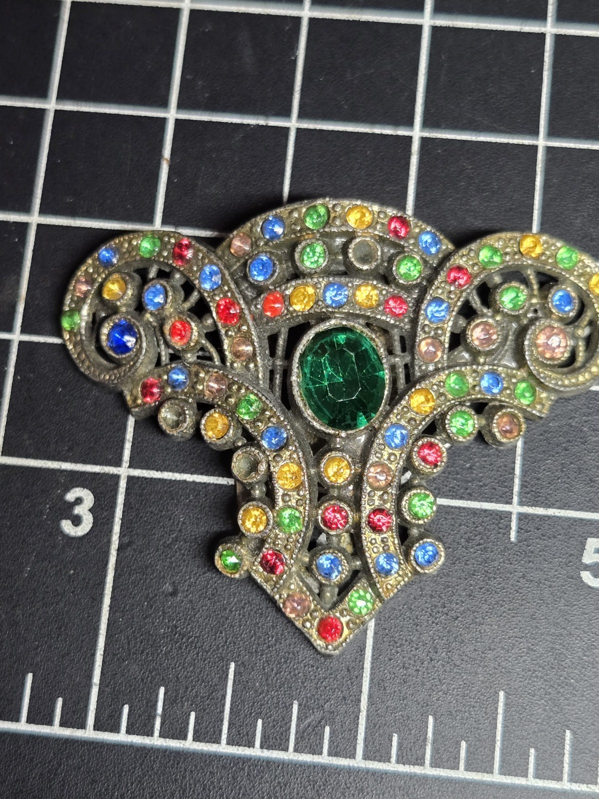 vtg multicolor dress clip rhinestone scraf jewelry antique signed LN little nemo