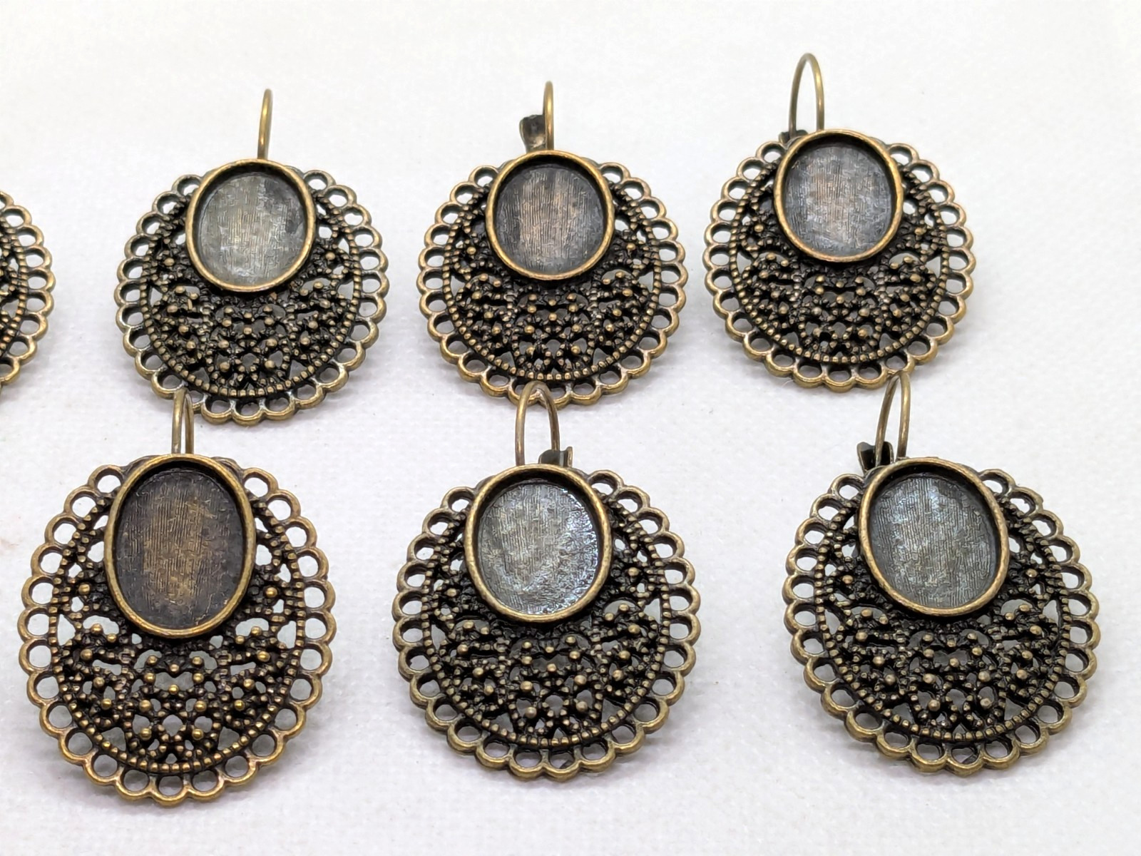 10 Bronze Colored Earring Blanks Bezel Settings Filigree Border Cabochon Base