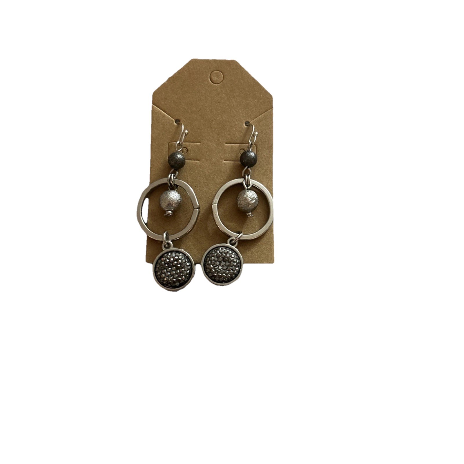 Silvertone 5.5″ Cuff Bracelet Black Rhinestones & 2 1/4″ Dangle Drop Earrings