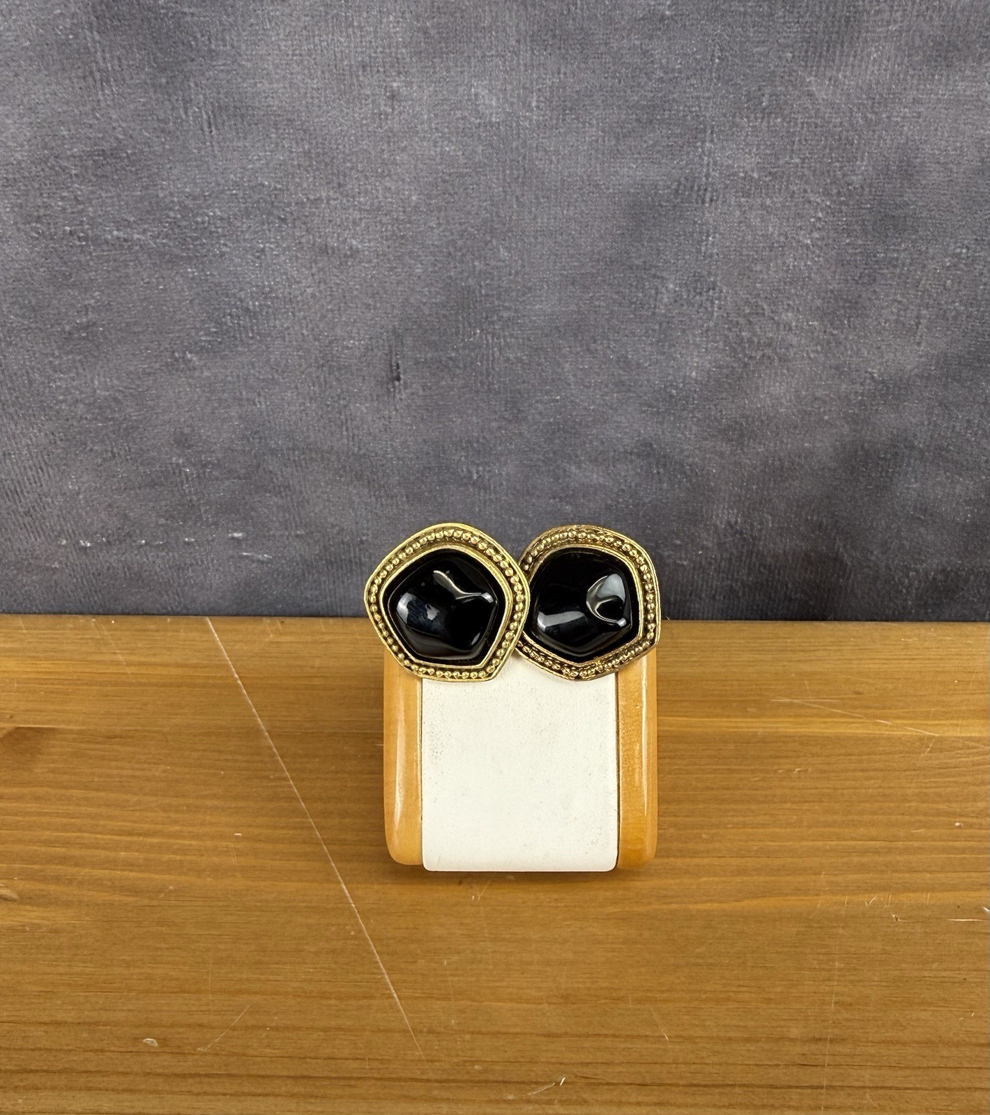 Vtg Yves Saint Laurent Square Enamel Clip-On Earrings Black Signed YSL