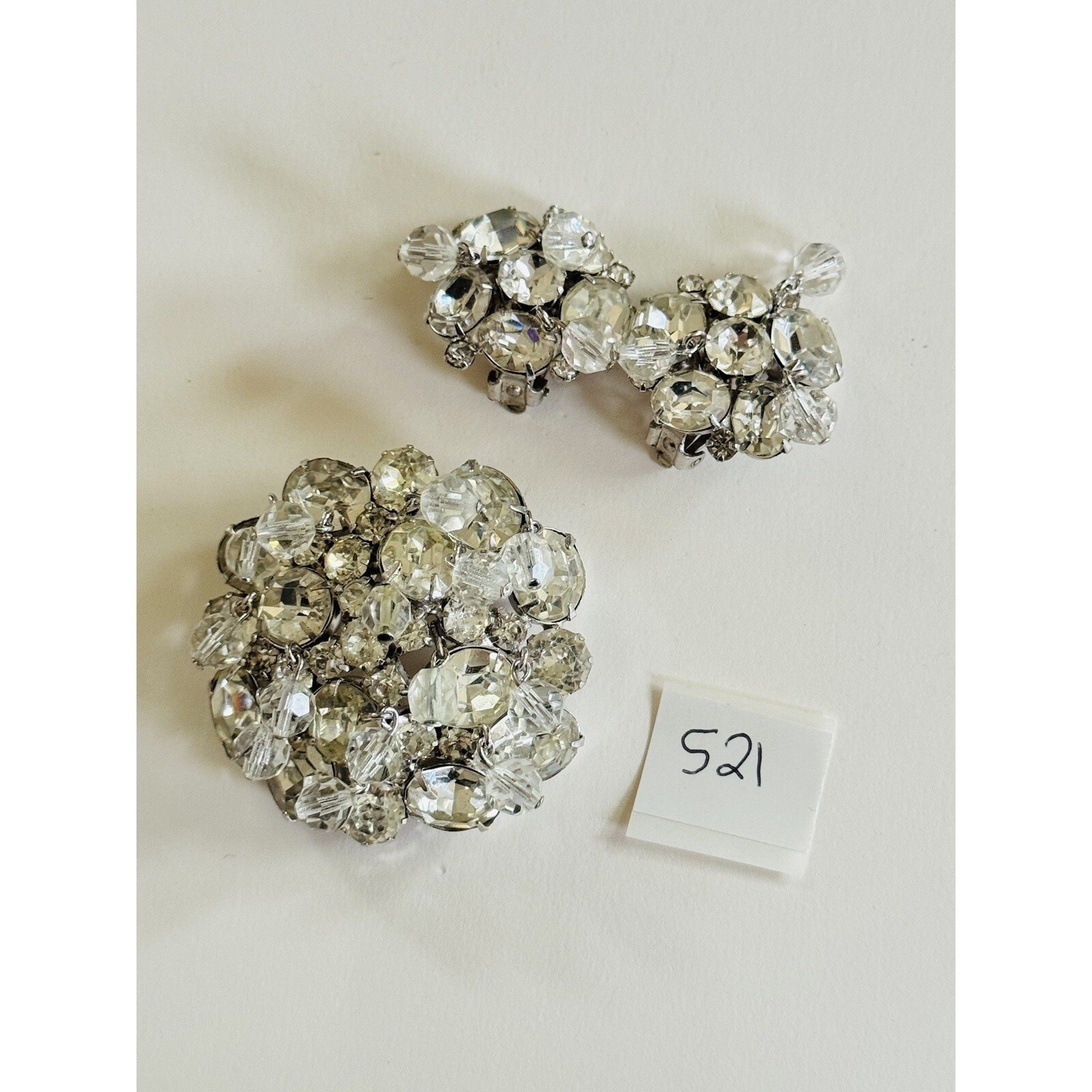VTG Kramer Signed Pin Brooch Clip Earrings Matching Set Crystal Rhinestone Rare